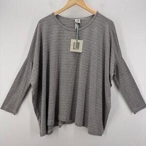 NWT Lunn Egalite Striped Batwing Blouse 1(S) Oversized Grey Nimbus Minimalist
